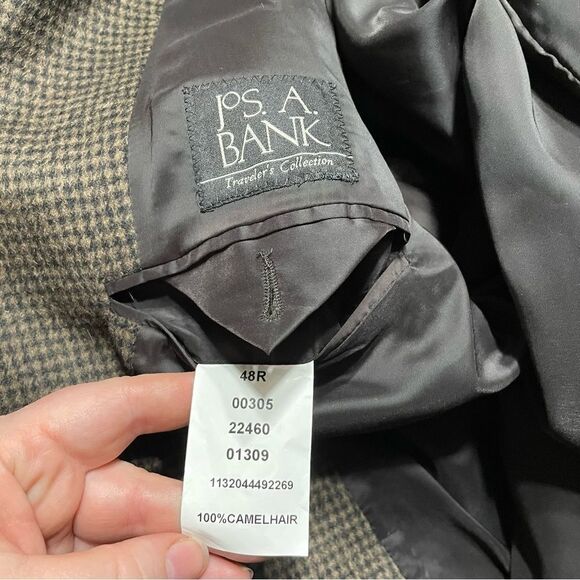 Jos A Bank Traveler’s‎ Collection Men's Beige Black Check Camel Hair Blazer 48R - Picture 11 of 12